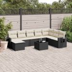 Set mobilier de grădină cu perne, 9 piese, negru, poliratan GartenMobel Dekor