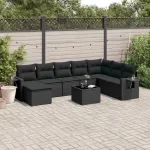 Set mobilier de grădină cu perne, 9 piese, negru, poliratan GartenMobel Dekor