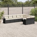Set mobilier de grădină cu perne, 9 piese, negru, poliratan GartenMobel Dekor