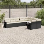 Set mobilier de grădină cu perne, 9 piese, negru, poliratan GartenMobel Dekor