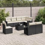 Set mobilier de grădină cu perne, 9 piese, negru, poliratan GartenMobel Dekor