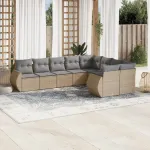 Set canapele de grădină, 9 piese, cu perne, bej, poliratan GartenMobel Dekor