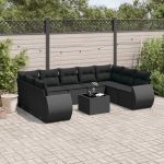 Set canapele de grădină cu perne, 10 piese, negru, poliratan GartenMobel Dekor
