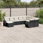 Set canapele de grădină cu perne, 10 piese, negru, poliratan GartenMobel Dekor