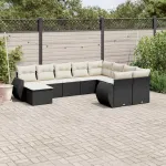 Set canapele de grădină cu perne, 10 piese, negru, poliratan GartenMobel Dekor