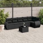 Set canapele de grădină cu perne, 7 piese, negru, poliratan GartenMobel Dekor