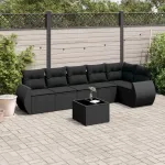 Set canapele de grădină cu perne, 7 piese, negru, poliratan GartenMobel Dekor