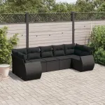 Set canapele de grădină cu perne, 7 piese, negru, poliratan GartenMobel Dekor