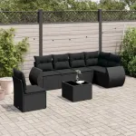 Set canapele de grădină cu perne, 7 piese, negru, poliratan GartenMobel Dekor