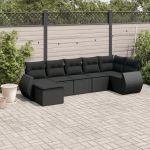 Set canapele de grădină cu perne, 7 piese, negru, poliratan GartenMobel Dekor