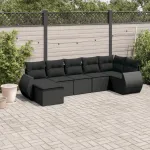 Set canapele de grădină cu perne, 7 piese, negru, poliratan GartenMobel Dekor