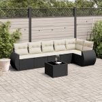 Set canapele de grădină cu perne, 7 piese, negru, poliratan GartenMobel Dekor