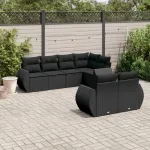 Set canapele de grădină cu perne, 7 piese, negru, poliratan GartenMobel Dekor