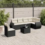 Set canapele de grădină cu perne, 7 piese, negru, poliratan GartenMobel Dekor
