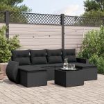 Set canapele de grădină cu perne, 7 piese, negru, poliratan GartenMobel Dekor