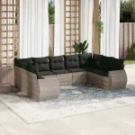 Set canapele de grădină cu perne, 9 piese gri deschis poliratan GartenMobel Dekor