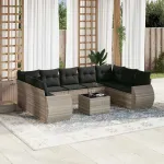 Set canapele de grădină cu perne 10 piese gri deschis poliratan GartenMobel Dekor