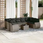 Set mobilier de grădină cu perne, 10 piese, gri, poliratan GartenMobel Dekor