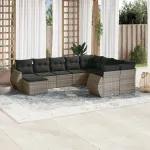 Set mobilier de grădină cu perne, 10 piese, gri, poliratan GartenMobel Dekor