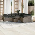 Set mobilier de grădină cu perne, 10 piese, gri, poliratan GartenMobel Dekor