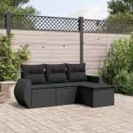 Set mobilier de grădină cu perne, 4 piese, negru, poliratan GartenMobel Dekor
