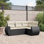 Set mobilier de grădină cu perne, 4 piese, negru, poliratan GartenMobel Dekor