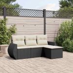 Set mobilier de grădină cu perne, 4 piese, negru, poliratan GartenMobel Dekor