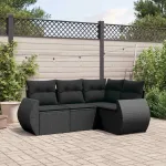 Set mobilier de grădină cu perne, 4 piese, negru, poliratan GartenMobel Dekor