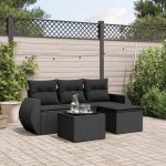 Set mobilier de grădină cu perne, 5 piese, negru, poliratan GartenMobel Dekor