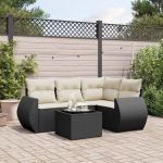 Set mobilier de grădină cu perne, 5 piese, negru, poliratan GartenMobel Dekor