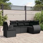 Set mobilier de grădină cu perne, 5 piese, negru, poliratan GartenMobel Dekor