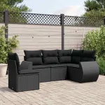Set mobilier de grădină cu perne, 5 piese, negru, poliratan GartenMobel Dekor