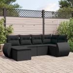 Set mobilier de grădină cu perne, 6 piese, negru, poliratan GartenMobel Dekor