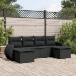 Set mobilier de grădină cu perne, 6 piese, negru, poliratan GartenMobel Dekor