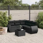 Set mobilier de grădină cu perne, 6 piese, negru, poliratan GartenMobel Dekor