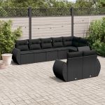 Set mobilier de grădină cu perne, 8 piese, negru, poliratan GartenMobel Dekor