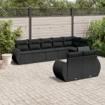 Set mobilier de grădină cu perne, 8 piese, negru, poliratan GartenMobel Dekor