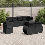 Set mobilier de grădină cu perne, 8 piese, negru, poliratan GartenMobel Dekor