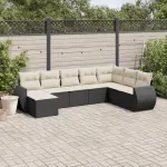 Set mobilier de grădină cu perne, 8 piese, negru, poliratan GartenMobel Dekor
