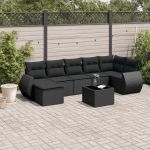 Set mobilier de grădină cu perne, 8 piese, negru, poliratan GartenMobel Dekor