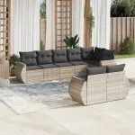 Set mobilier de grădină cu perne, 8 piese gri deschis poliratan GartenMobel Dekor
