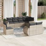 Set mobilier de grădină cu perne, 8 piese gri deschis poliratan GartenMobel Dekor