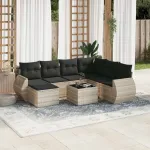 Set mobilier de grădină cu perne, 8 piese gri deschis poliratan GartenMobel Dekor