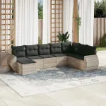 Set mobilier de grădină cu perne, 8 piese gri deschis poliratan GartenMobel Dekor