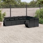 Set mobilier de grădină cu perne, 9 piese, negru, poliratan GartenMobel Dekor