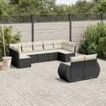 Set mobilier de grădină cu perne, 9 piese, negru, poliratan GartenMobel Dekor