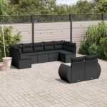 Set mobilier de grădină cu perne, 9 piese, negru, poliratan GartenMobel Dekor