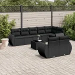 Set mobilier de grădină cu perne, 9 piese, negru, poliratan GartenMobel Dekor