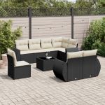 Set mobilier de grădină cu perne, 9 piese, negru, poliratan GartenMobel Dekor