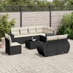 Set mobilier de grădină cu perne, 9 piese, negru, poliratan GartenMobel Dekor